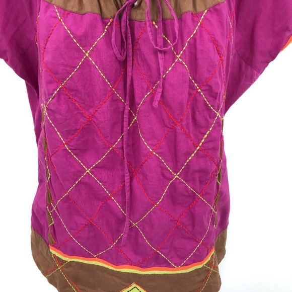 Parallel Womens Purple Boho Embroidered Short Sleeve Blouse Size 12 - Picture 3 of 7